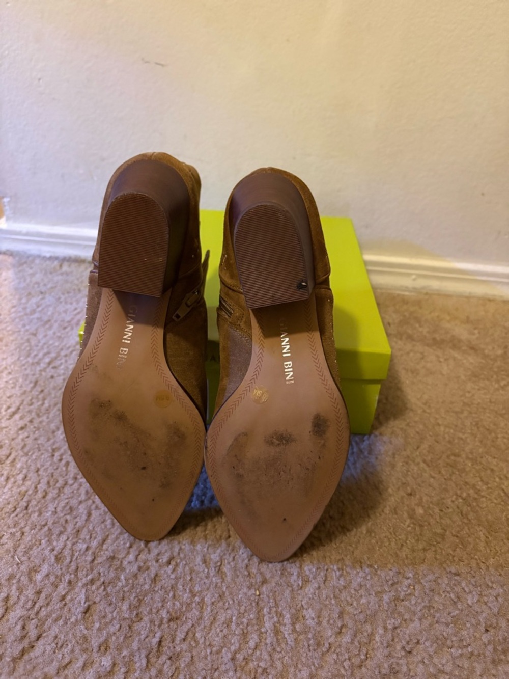 Gianni Bini Taupe Suede Embroidered Floral Ankle Booties - Picture 4 of 4